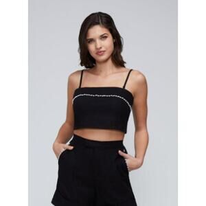 Wildfox Odessa Linen-blend Crop Top in Black Beauty